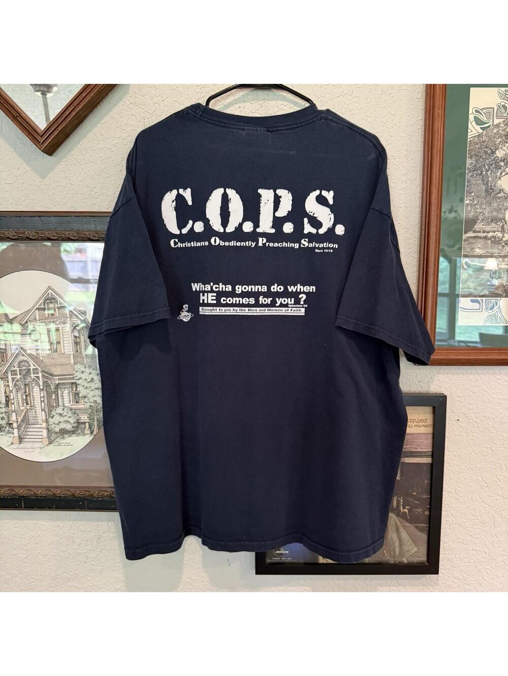 Vintage 90s COPS Christian’s Obediently Preaching Salvation‎ Jesus Shirt Sz 2XL